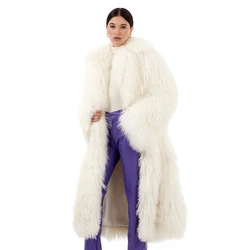 Real Mongolian Sheep Fur Coat Women Long Natural Lamb Fur Coat Fluffy Jacket Winter Luxury Outerwear