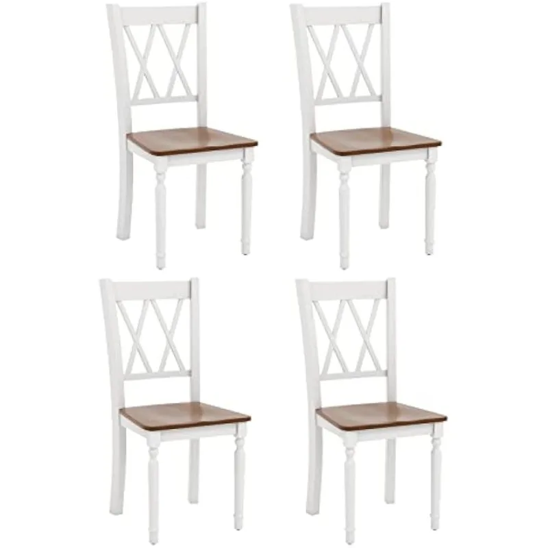 home.Dining Room Chairs Set of 4 White - Wooden Farmhouse Kitchen Chairs with Rubber Wood Seat, Acacia Wood Legs