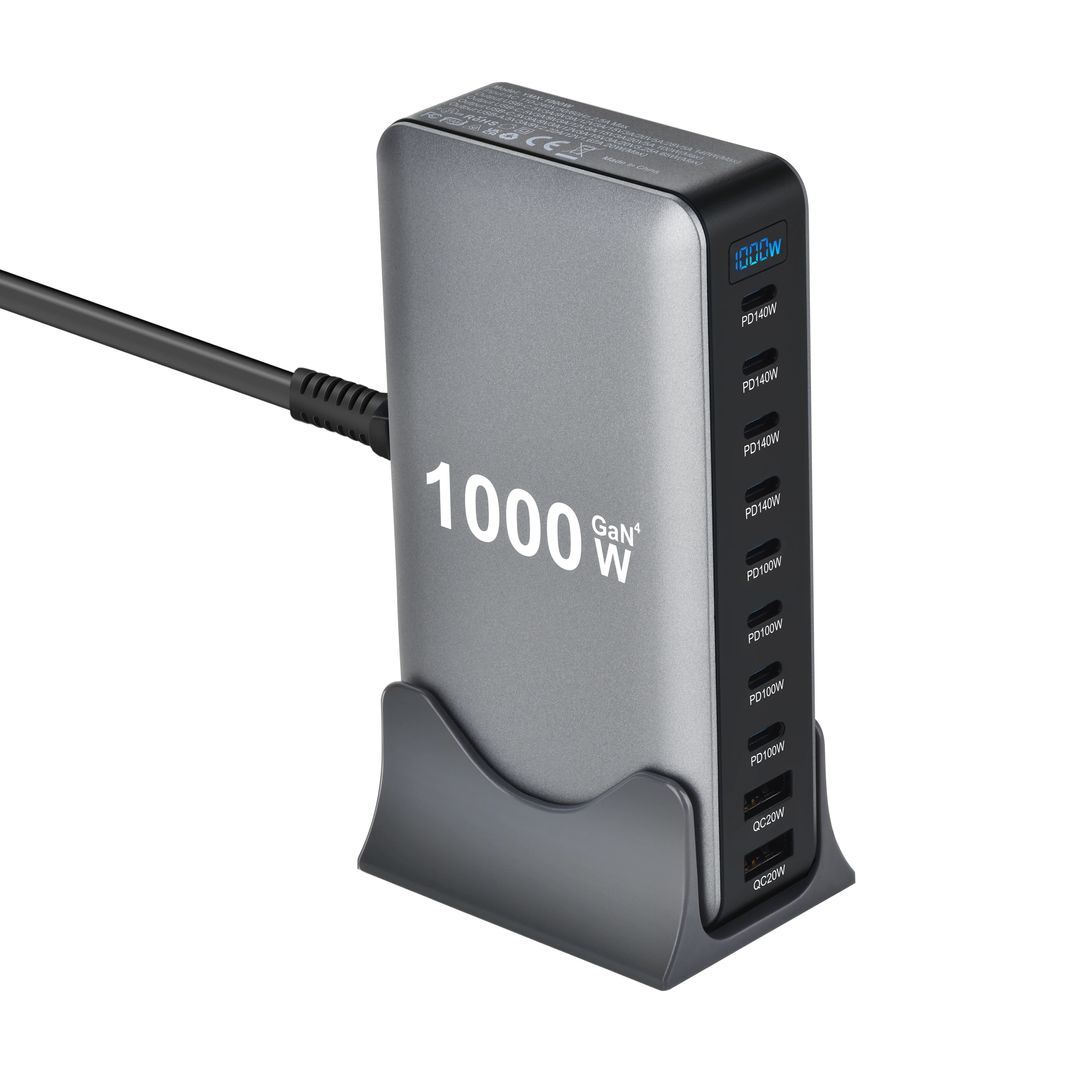 

2025 New 1000W GaN Fast Charger PD3.1 USB Type C 10-Port DesktopFast Charging Station Adapter for Mobile & Tablets Dropshipping