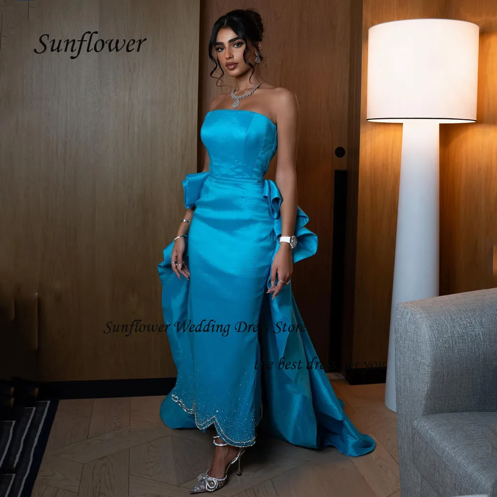 

Sunflower Strapless Sleeveless Evening Dress Saudi Arabia 2023 Slim Backless Satin Mermaid Prom dress Floor-Length Party Dress