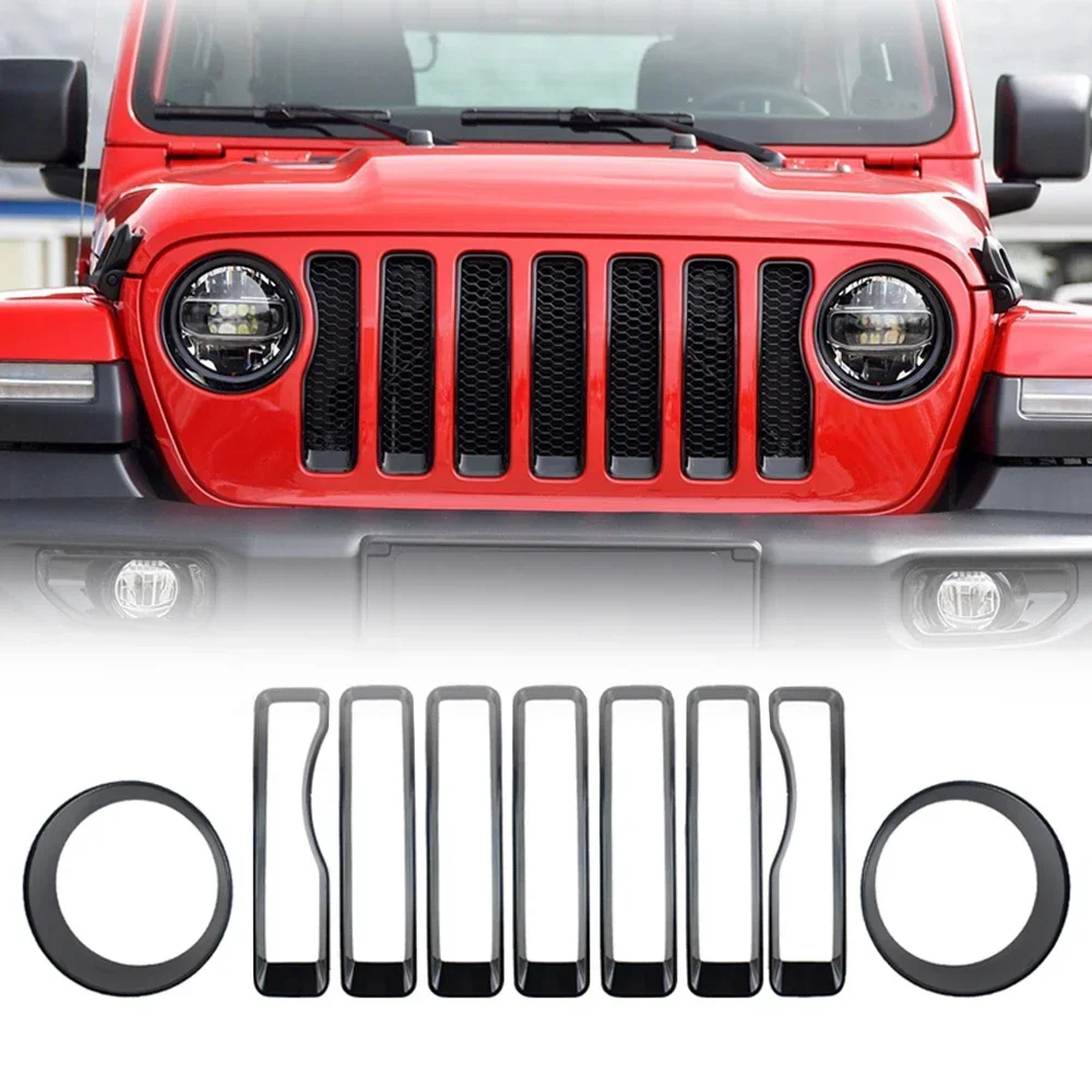 

Car Front Grill Insert Grille Cover For Jeep Wrangler JL 2018-2022 Front Grille Mesh Inserts & Headlight Cover Frame Auto Parts