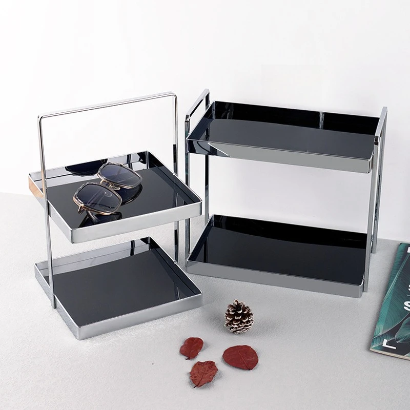 Double tabletop silver storage shelves, kitchen bathroom acrylic shelves