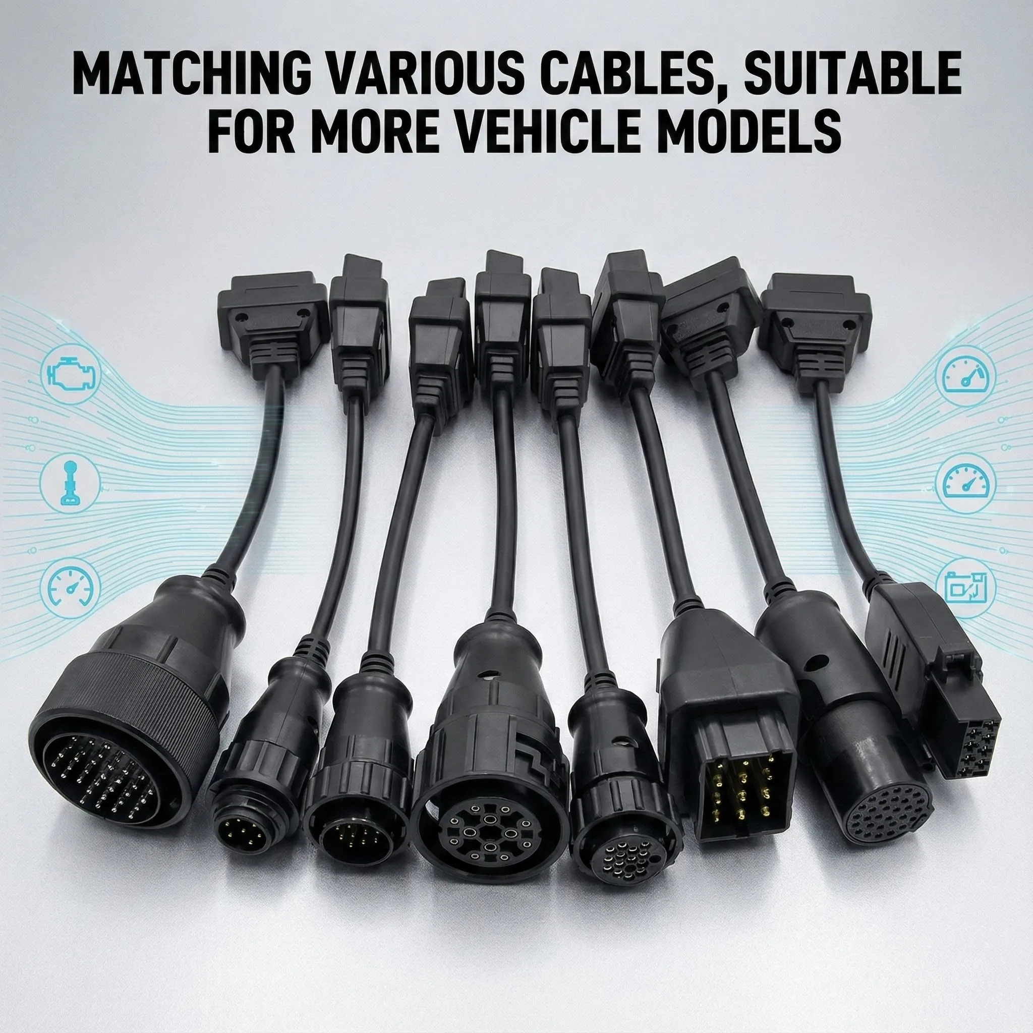8Pcs Full Sets OBD2 Diagnostic Interface Connector for Car/Truck TCS CDP Multidiag PRO Extension Cable OBD Converter Cables