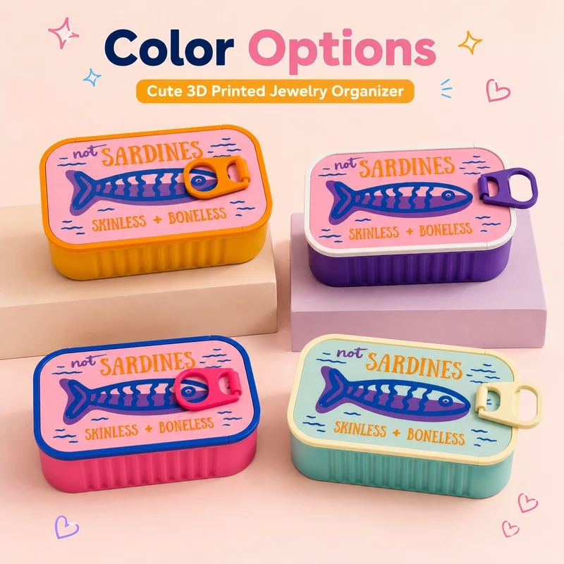 2026 NEW Sardine Tin Jewelry Box, Cute Fish Pattern Earring Ring Storage Organizer, 3D Printed Novelty Gift for Her