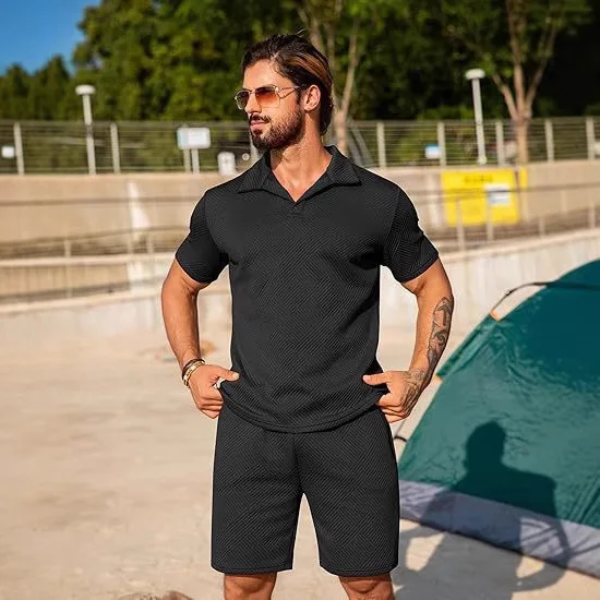 

Мужской повседневный трикотажный комплект: рубашка с коротким рукавом и воротником, однотонная, летняя спортивная одежда из хлопка, удобная и дышащая