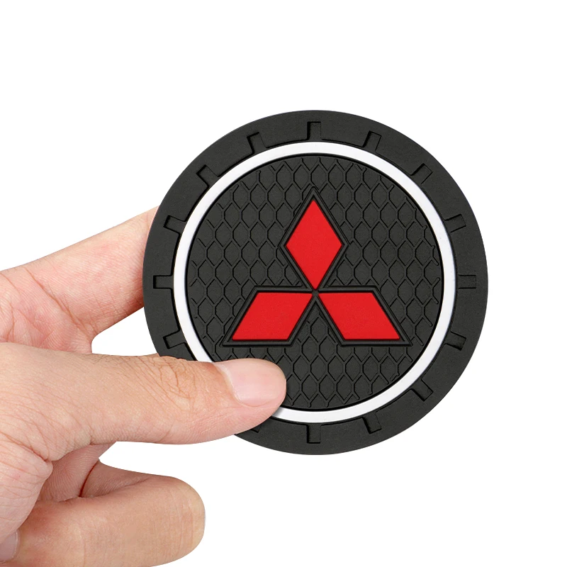 2pcs Car Coaster Water Cup Slot Non-Slip Mat Pad Emblem Interior Accessories For Mitsubishi Lancer 9 EX Outlander 3 ASX L200