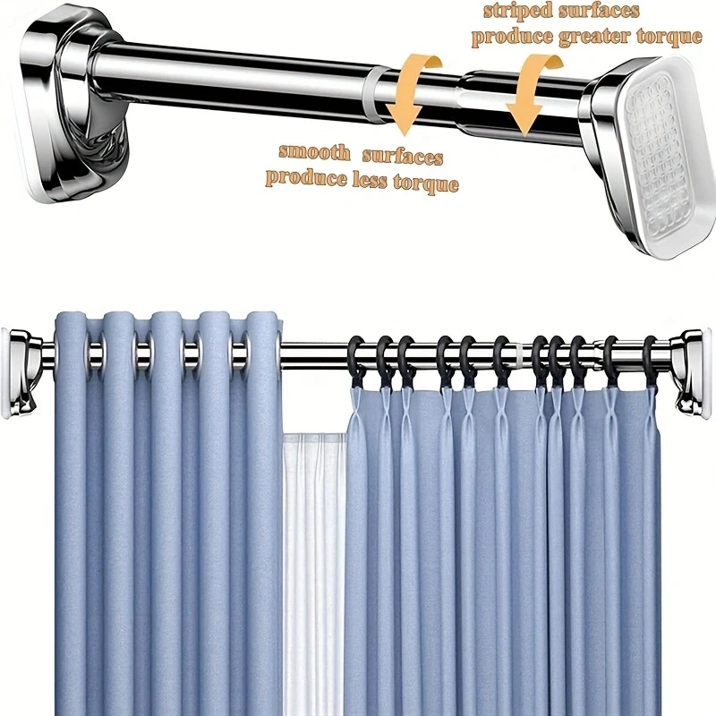 Extendable 40-500cm Shower Curtain Rod with Suction Cups, Steel Tension Pole, 33mm Diameter, No Drilling Extendable Curtain Pol image 3