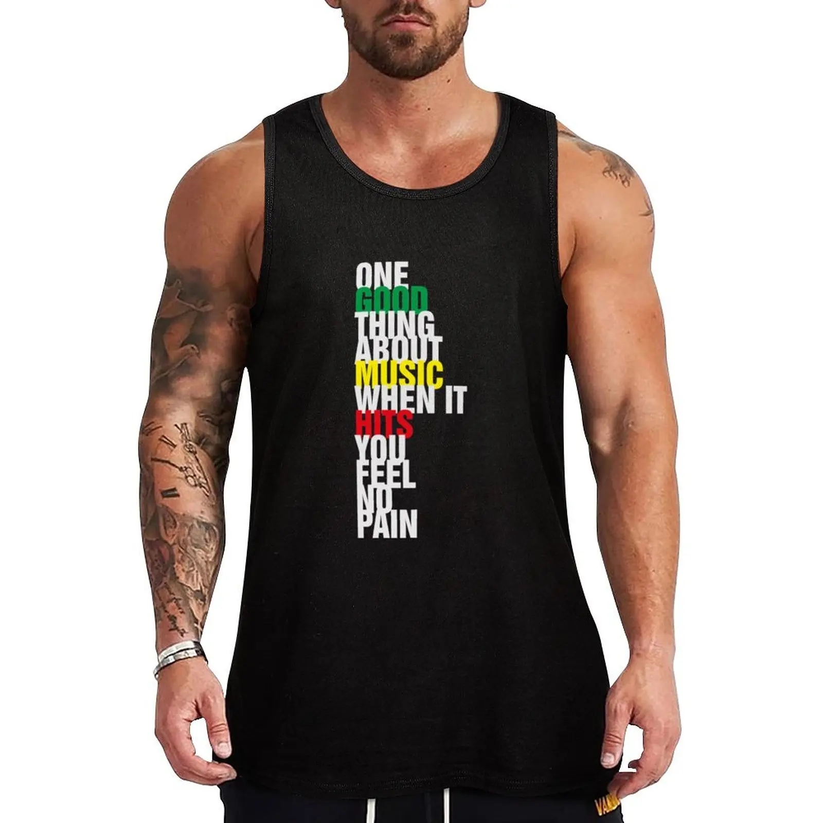 One Good Thing About Music When it Hits You Feel No Pain Tank Top Fitness Tank Top Lightweight Breathable Gym Shirt