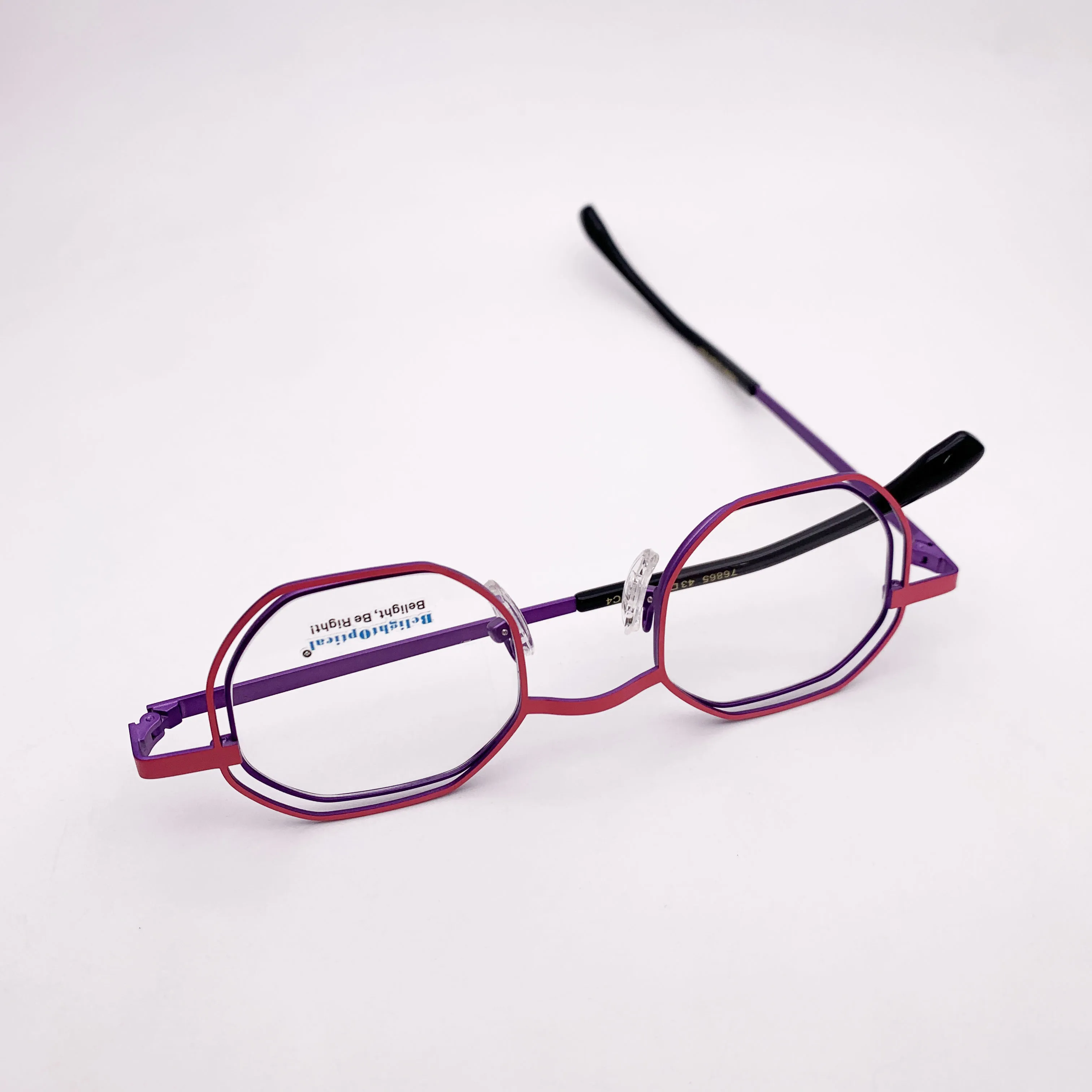 Fancy Colorful Vintage Double Line Metal Pink Irregular Shape Optical Glasses Spectacle Frame Prescritpion Lens Women Style