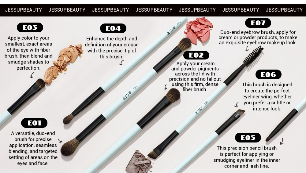 Jessup Make-up-Pinsel-Set, 2/3/6/10 Stück, doppelseitiger Foundation-Konturpinsel, Rouge, Blending, Lidschatten, Concealer, tierversuchsfrei, T500 – Detail 4