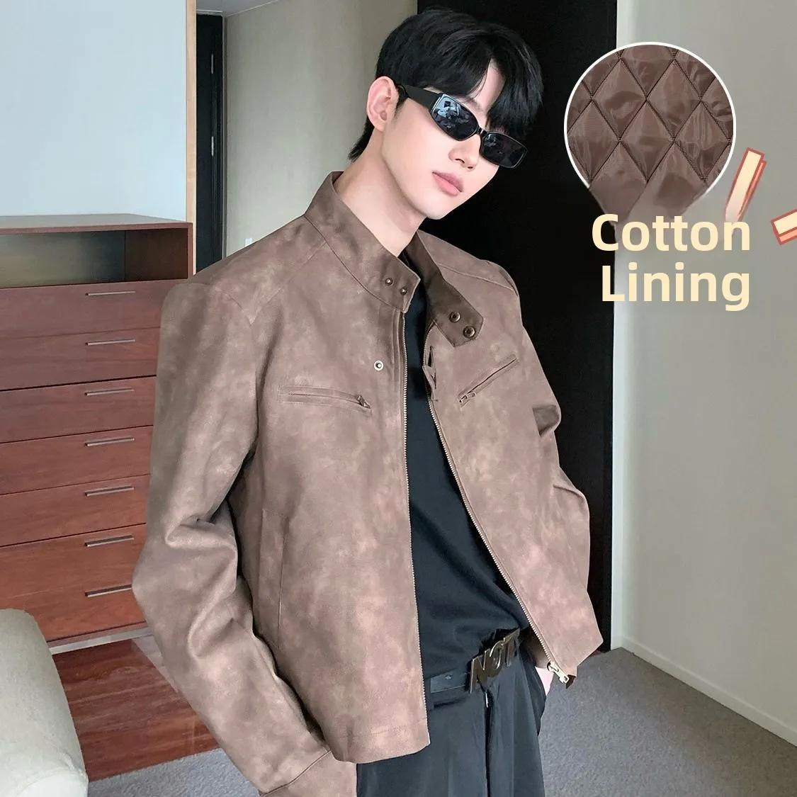 

American Sle Retro Street Motorcycle Suede Jaet Men ort Faion Brand Cotton Pad oulder Outerwear Autumn Winter