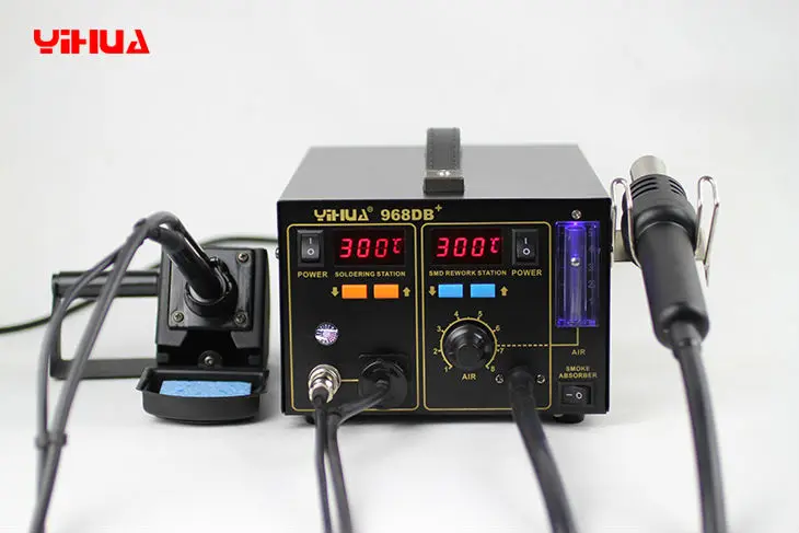 Hot 3 in 1 SMD Rework Station YIHUA 968DB+ Soldering Station With Smoke Absorber