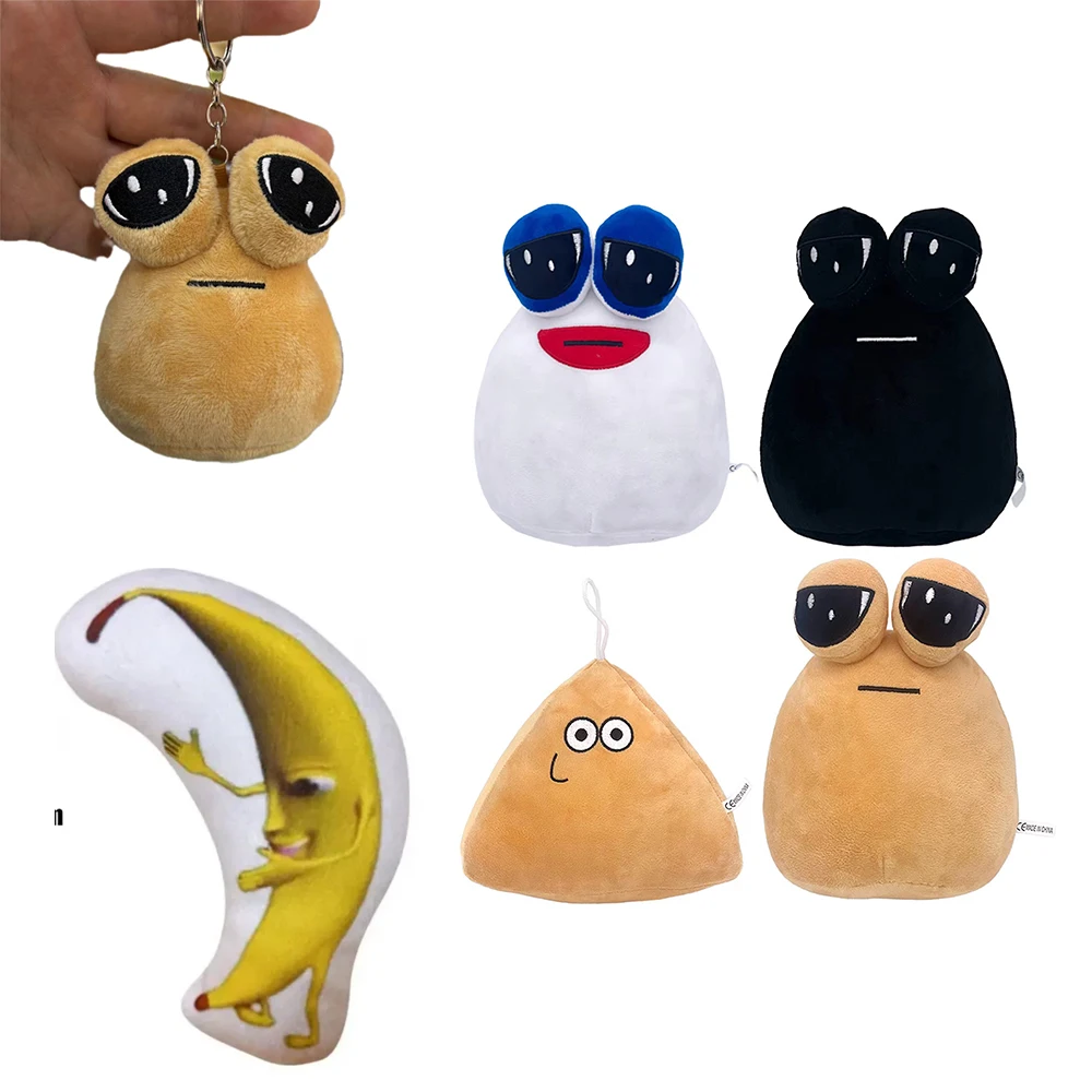 With Music Big Banana Voice Keychain And My Pet Alien Pou Plush Creative Funny Banana Doll Plush Doll Birthday Christmas Gift