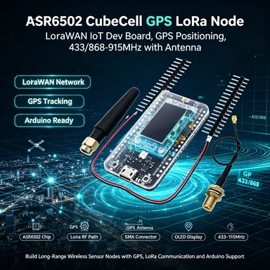 CubeCell GPS LoRa Node ASR6502, 433/868/915MHz LoRaWAN Board with Antenna for Arduino
