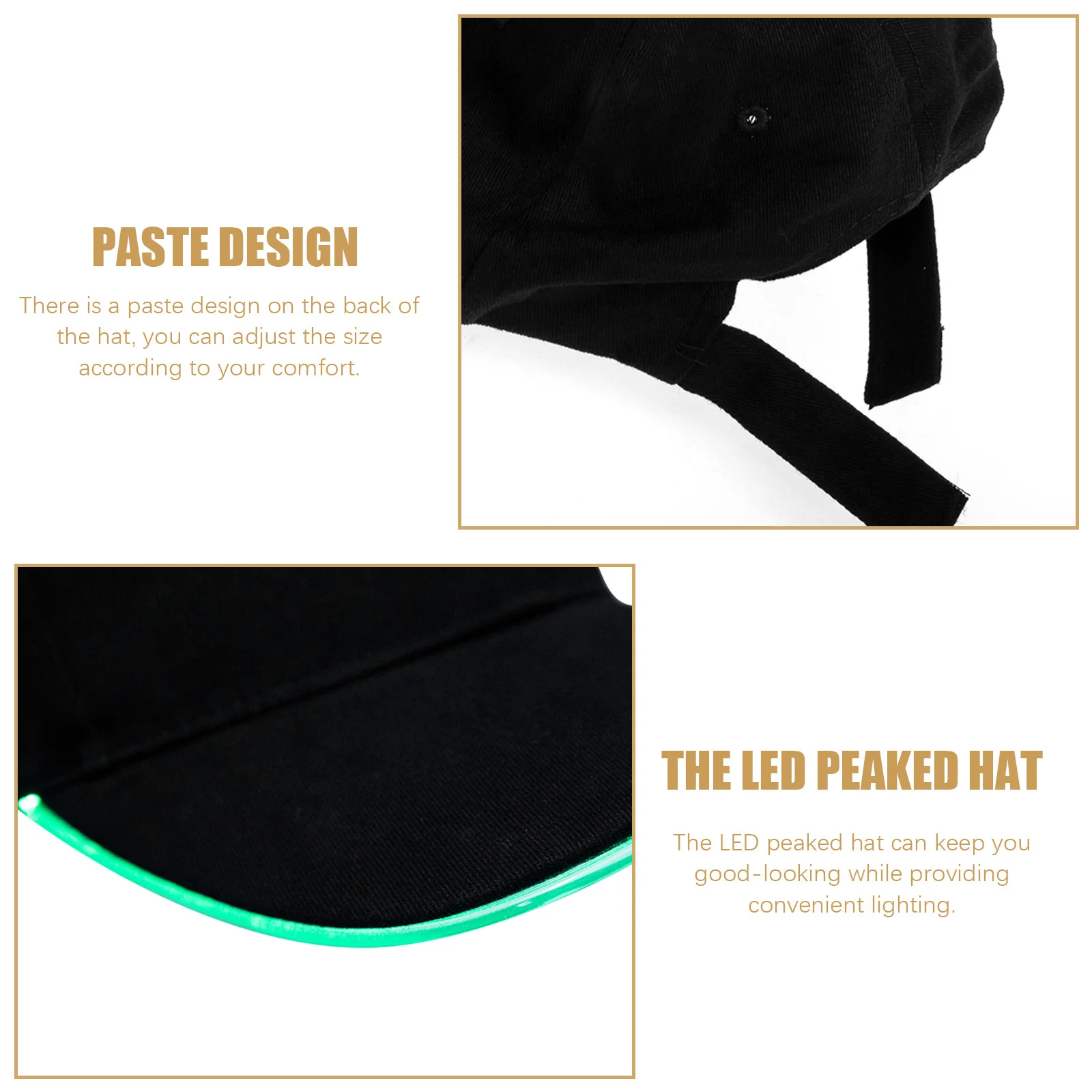 1Set LED Baseball Hat Cotton Peaked Adjustable Size Light Up Hat Night Running Rechargeable Glowing Cap Hats for Men