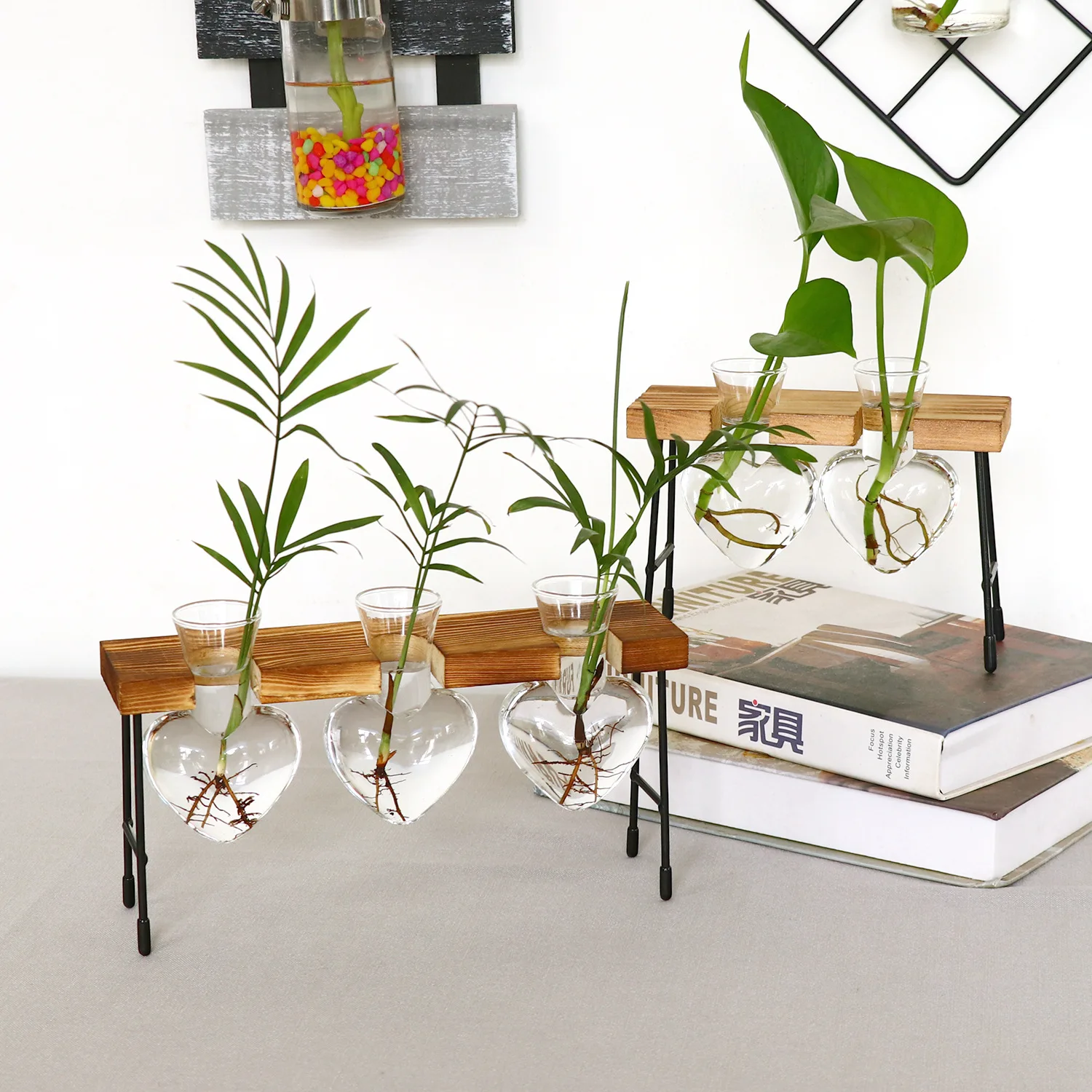 

Creative Love Glass Hydroponic Vase Office Desktop Transparent Planter Flower Arrangement Green Rose Plant Container Ornaments