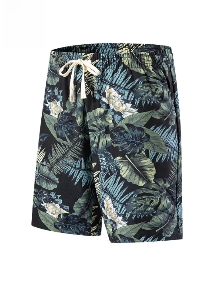 Paul Hawaii Pantaloni da spiaggia traspiranti in seta di ghiaccio Pantaloni da uomo a gamba dritta a cinque quarti per le vacanze Casual in fibra di poliestere
