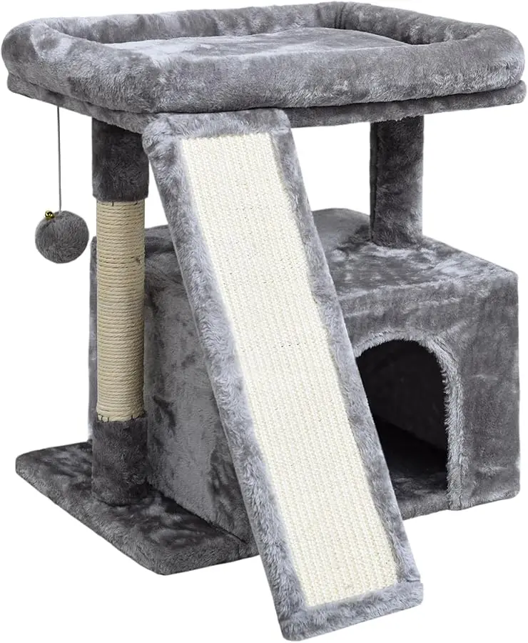 

Small Cat Tree for Indoor Cats，Cat Tower with Scratching Post and Board，Cat House with Perch for Kitten, Stable Condo and Stand