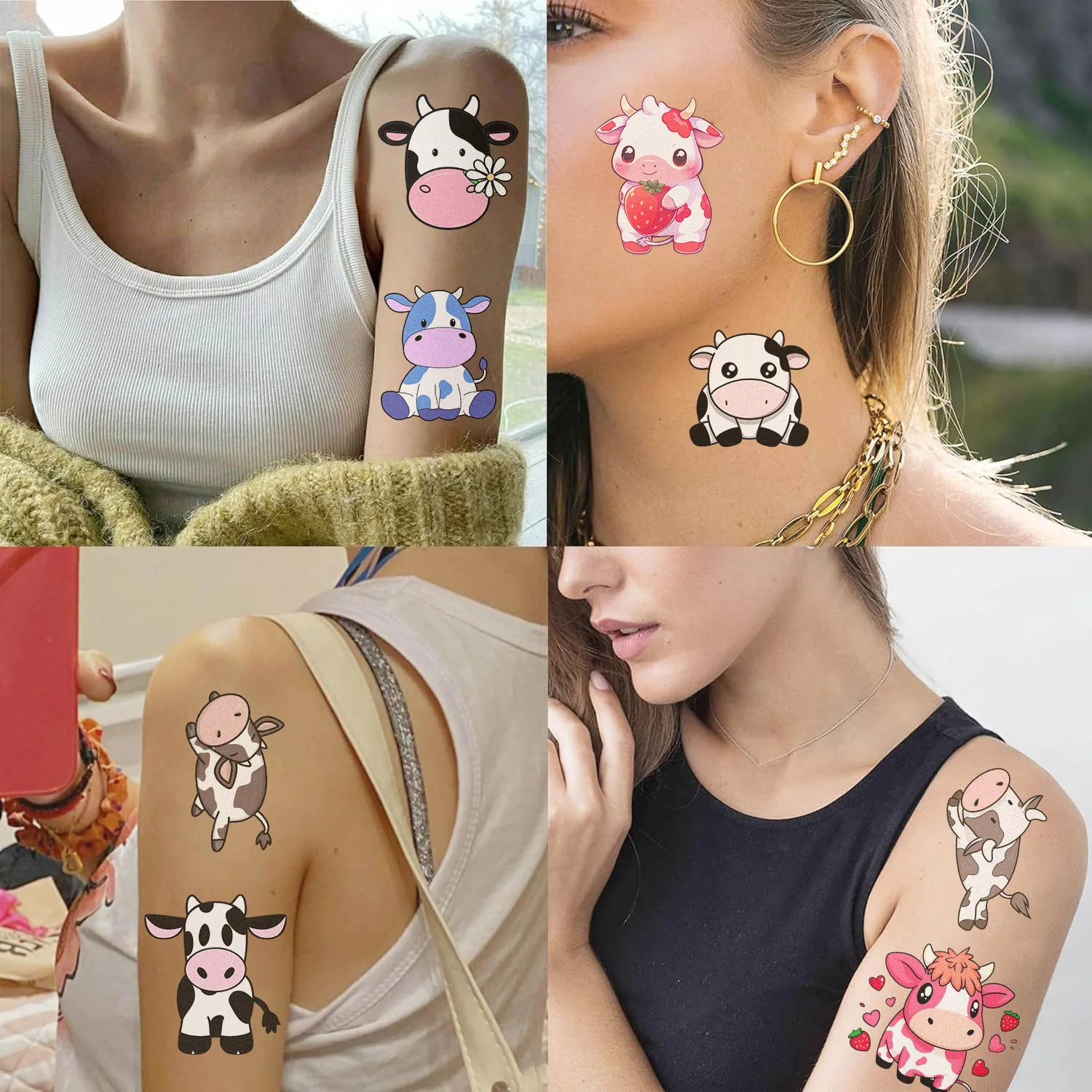 Funny Colorful Cow Temporary Tattoo Stickers Waterproof Non Toxic for Party Festival Gift Face Decoration
