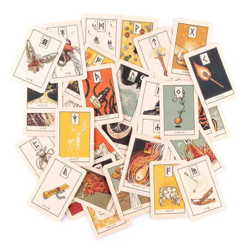 Rune Oracle Deck English Glyphs Oracle Card Colorful Deck Cards Family Party Game Funny Table Game Cute Oracle Cards