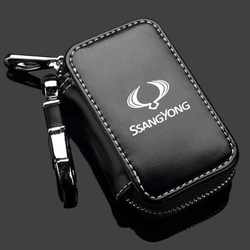 Leather Car Key Case Keys Full Cover Protection Shell Bag For SsangYong Actyon Korando Rexton Kyron Rodius Tivoli Musso Chairman