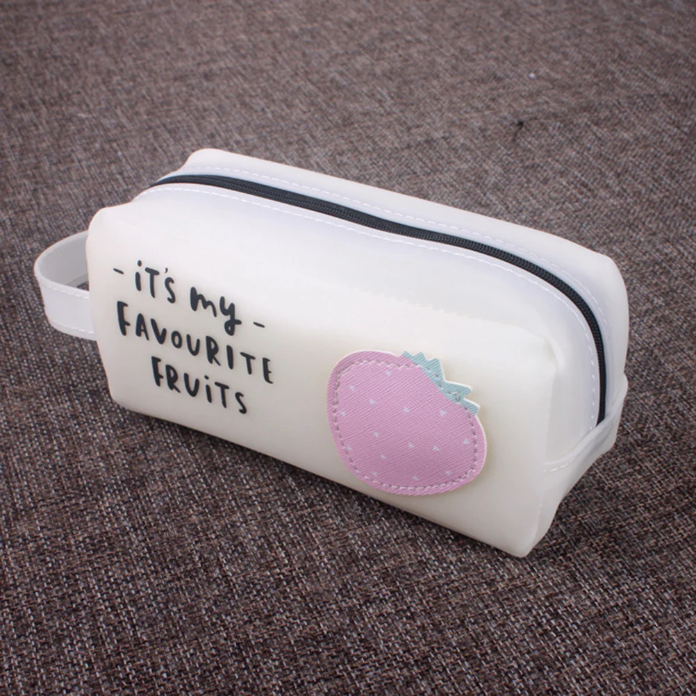 

Strawberry Pencil Case Large Capacity Silicone Kids Stationery Organizer Smooth Zipper Cute Fruit Pattern Multifunction