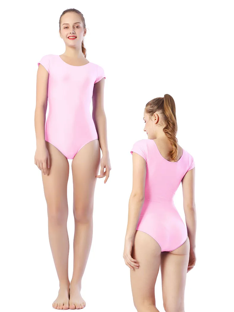 Women's Classic Team Basic Short Sleeve Ballet Dance Leotards for Adult Gymnastics Dance Tops with Soft Lining Bodysuits