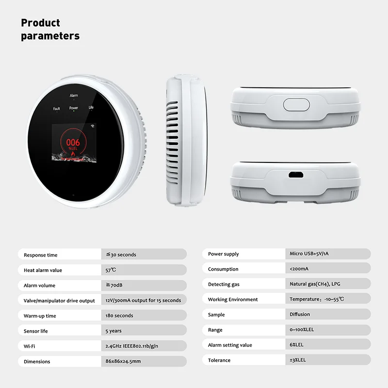 EARYKONG Wireless Natural Gas Sensor Combustible Household Smart LPG Gas Alarm Detector Leakage Sensor Temperature Detectors