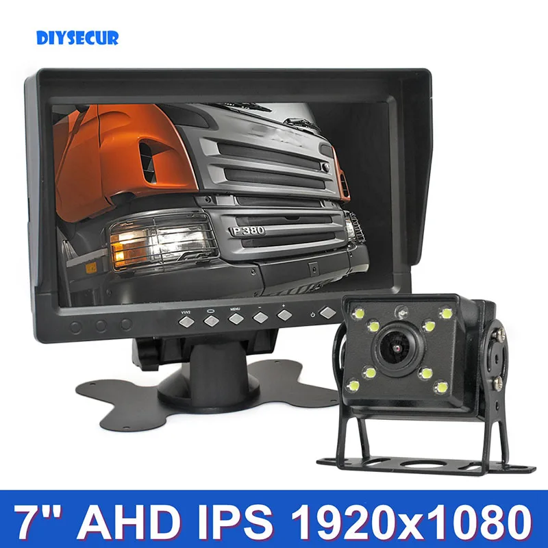 DIYSECUR 7inch AHD IPS Backup Rear View Car Monitor Waterproof Night Vision 1080P AHD Rear View Camera for Bus Houseboat Truck