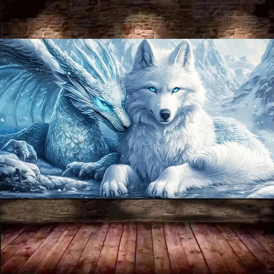 

Snow Wolf And Dragon, New Large Size Full Square Round Diamond Painting Diy Diamond Art Mosaic Embroidery For Home Decor