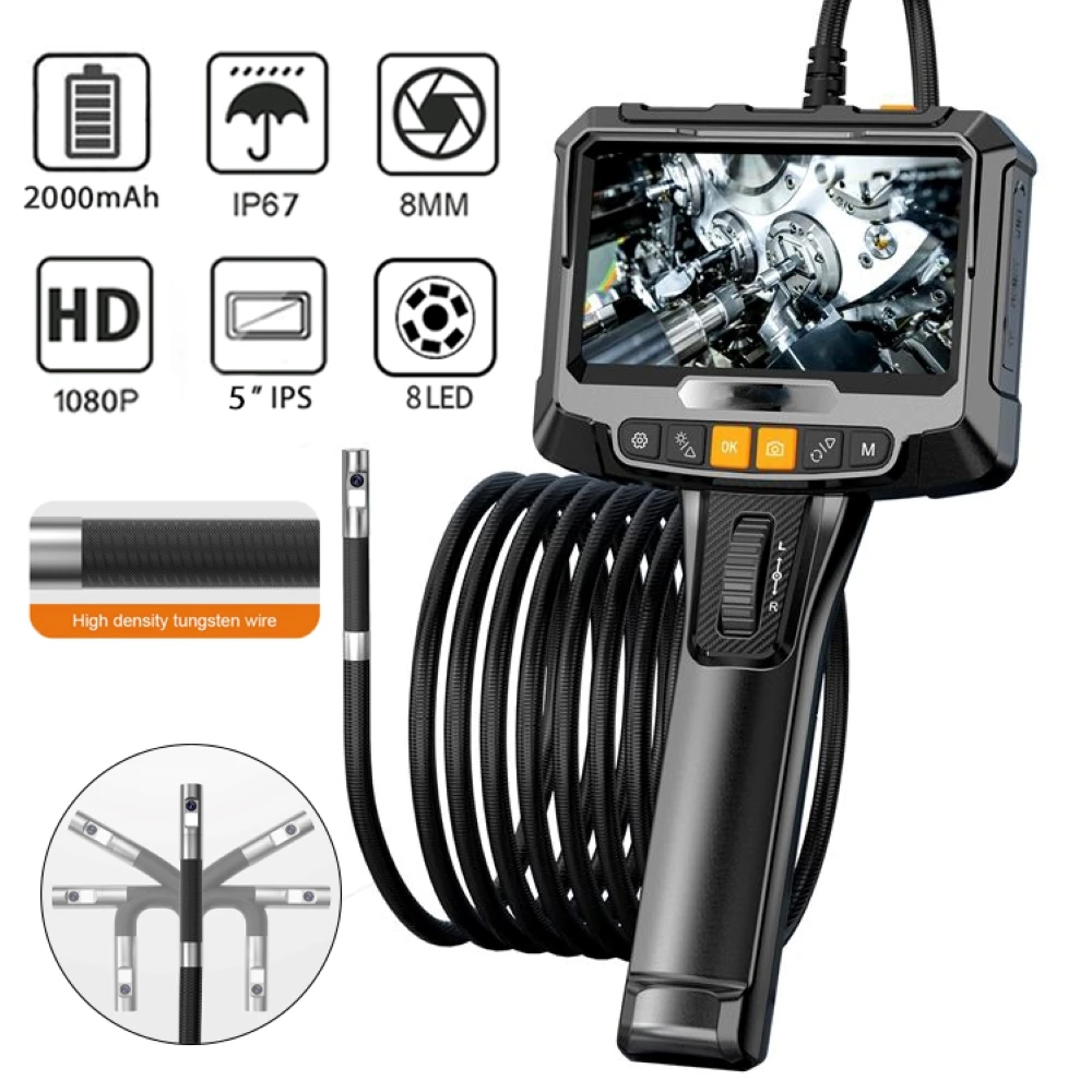 360° Steering Endoscope Camera 8mm Single&Dual Lens Inspection Borescope 1080P 5