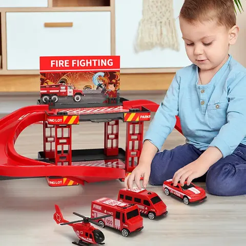 Children's Track Parking Lot Fire Truck Police Engineering Vehicle Dinosaur Car Toys Multi-Storey Car Parking Building For boys