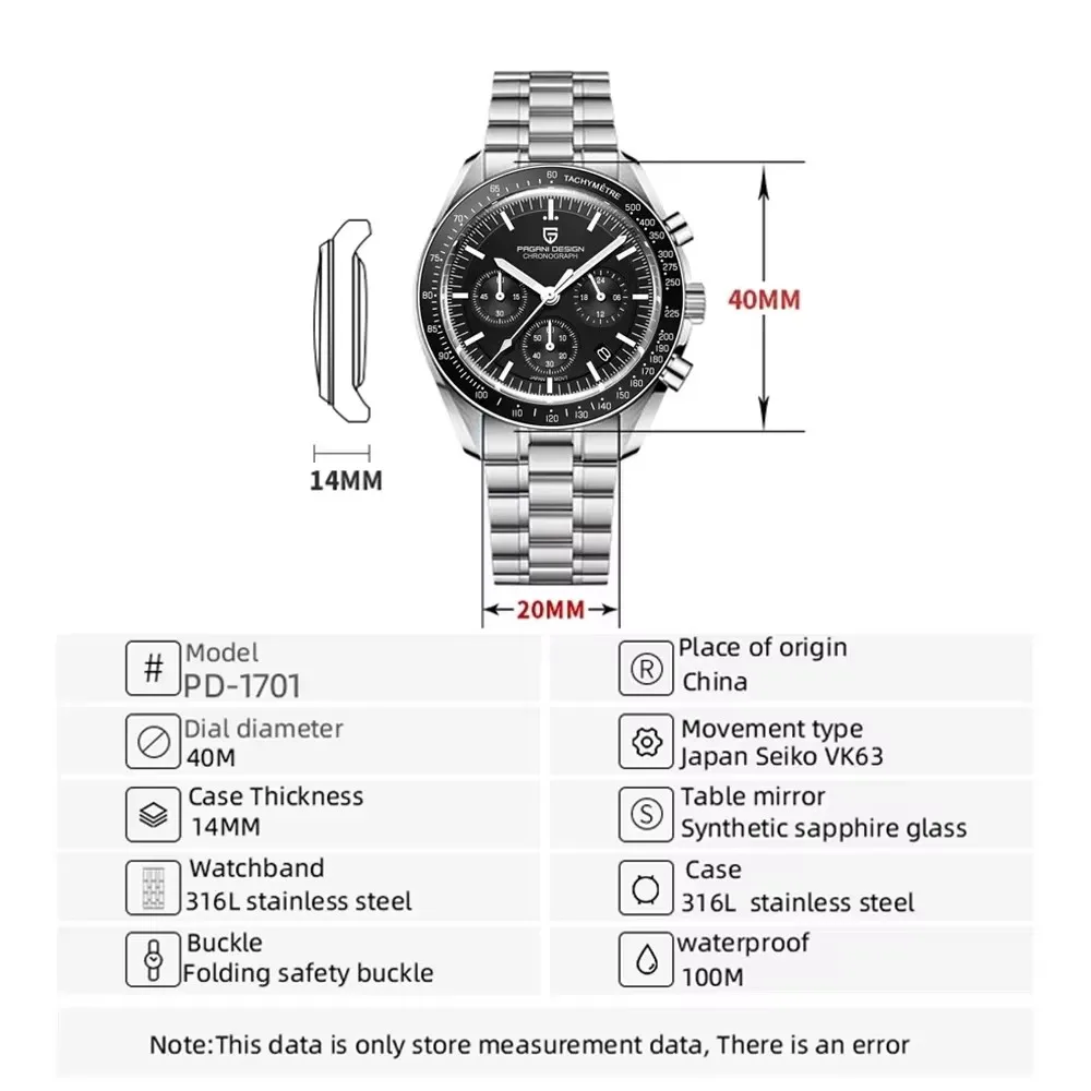 PAGANI DESIGN Moon Watch 40MM Dial Analog Chronograph Waterproof Analog Quartz Watch Men\'s Sapphire Dial Automatic Movement 2026
