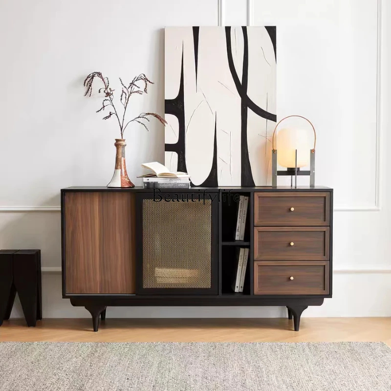 

Solid wood dining side cabinet integrated against the wall, living room storage tea cabinet, retro style storage cabinet