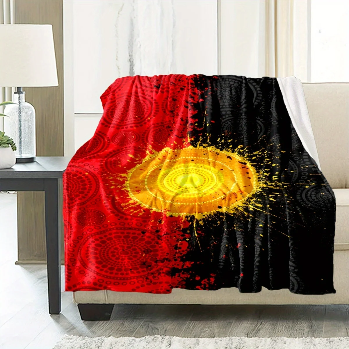 Industrial Style Sunburst Print Flannel Throw Blanket - Soft Cozy Warm Office, Outdoor, Camping, Travel Quilt - All Season