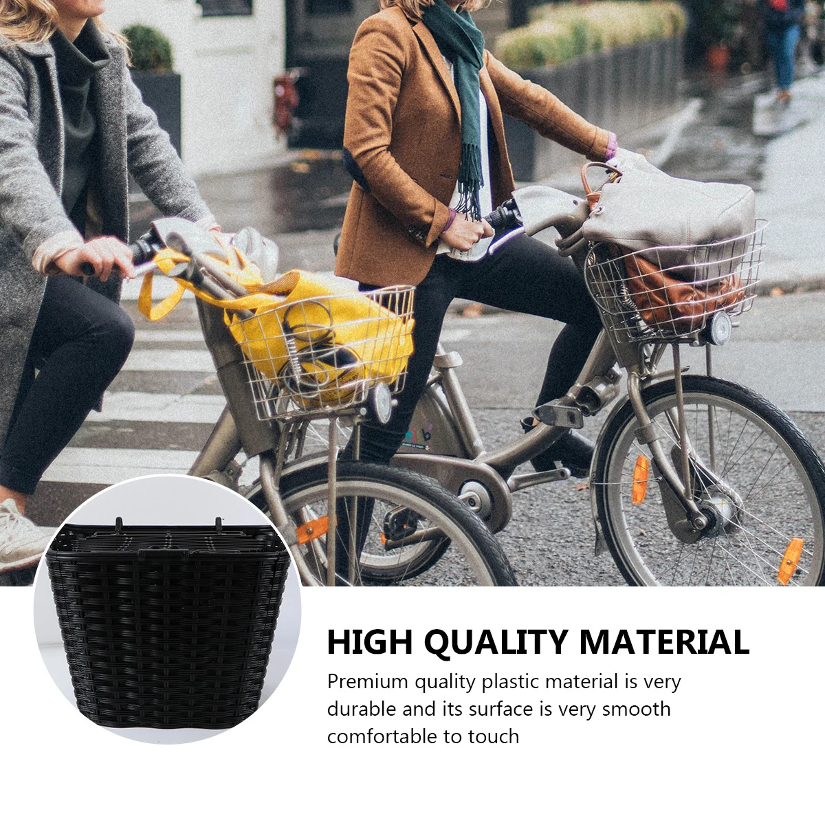 

Waterproof Durable Electric Bike Basket Imitated Rattan Scratch Resistant Easy Installation Large Capacity Retro