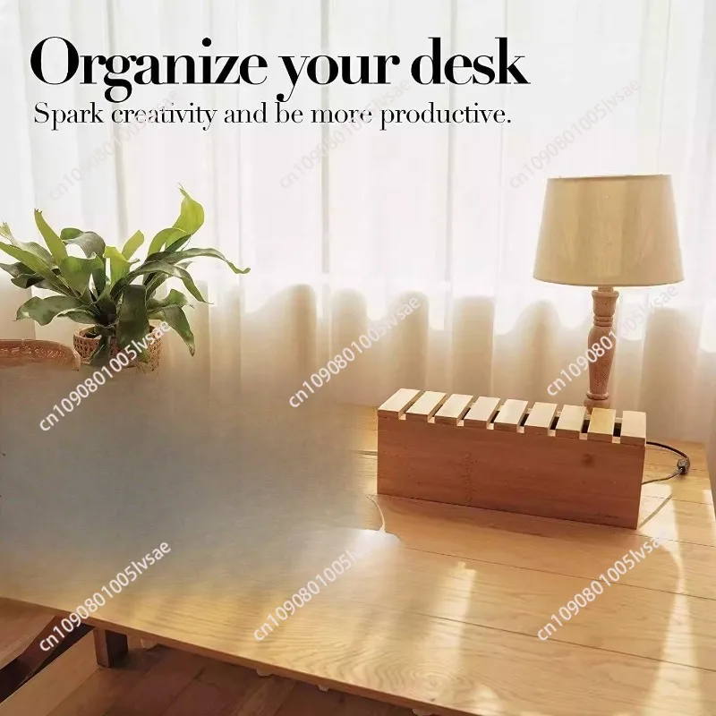 1pc Wood Wire Storage Box, Data Cable Storage Box, Power Cable Management Sorting Box, Socket Computer Cable Rack, Plug Box