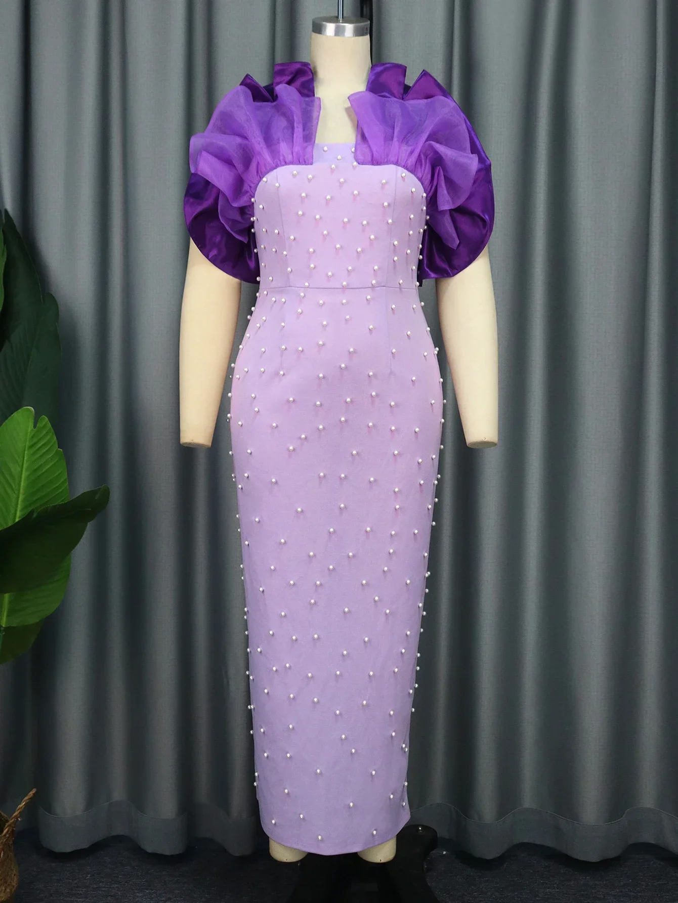 Plus Size Purple Dresses Patchwork Sleeveless Beaded Long Ankle Length Birthday Evening Party Gowns for Women 3XL 4XL New