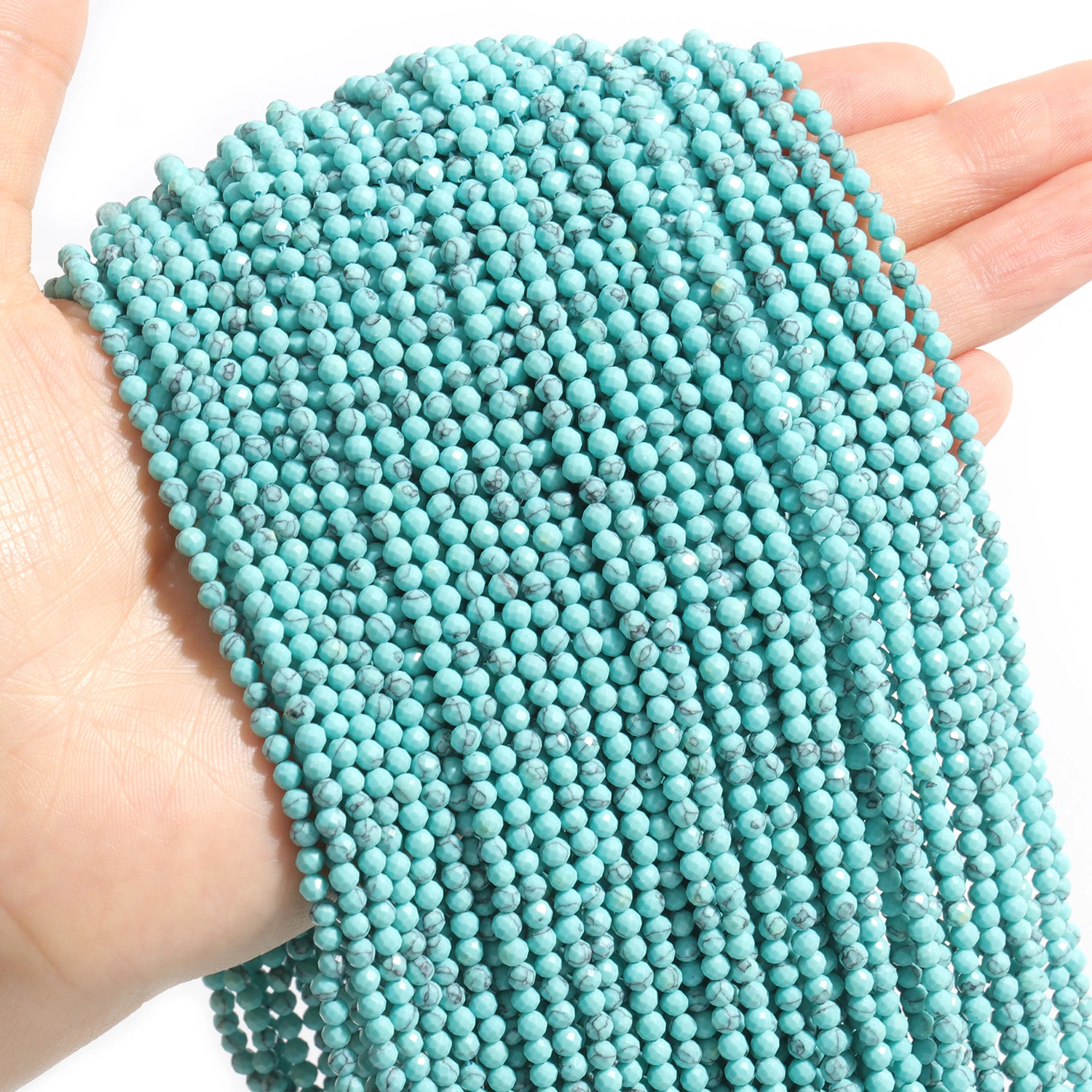 Großhandel Facettierte 2 3 4mm Naturstein Blaue Türkis-Perlen Runde Kleine Lose Perlen für Schmuckherstellung DIY Armbänder Halsketten – Detail 4