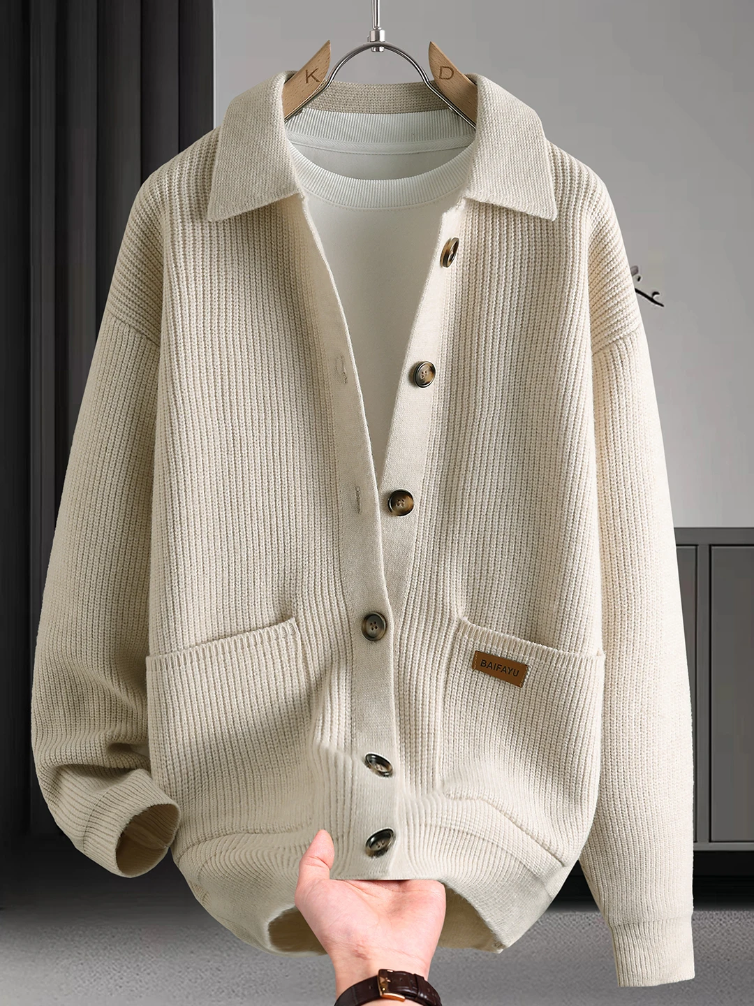 

New Men's Knitted Open Cardigan Sweater Autumn Winter Turn-down Collar Faionable Versatile Casual Sle Long Sve Coat