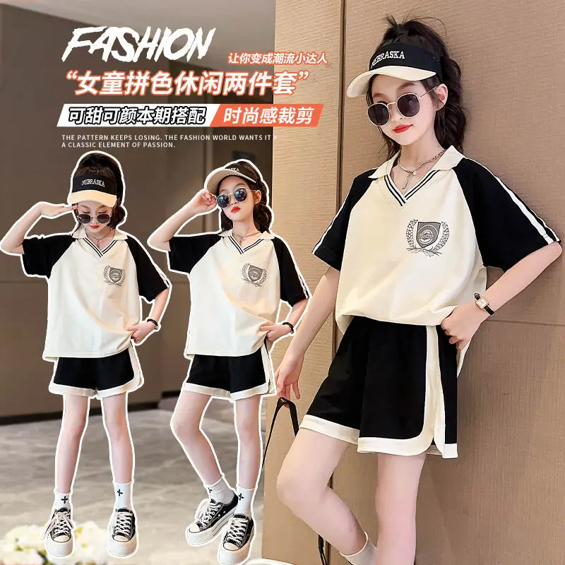 Girls' summer outfit2026New stylish short-sleeved summer outfit for girls, two-piece set with shorts