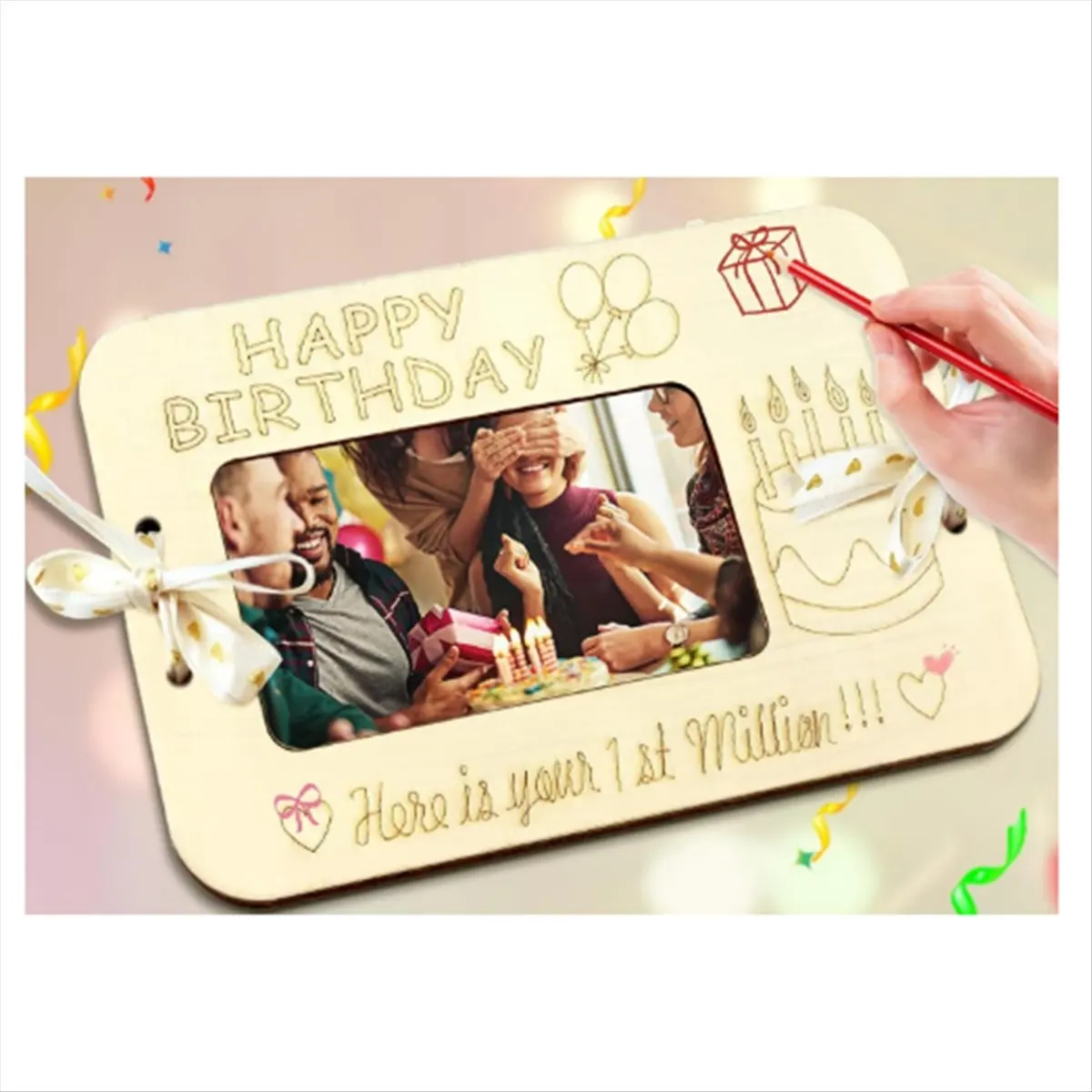 A73P 2pcs Personalized Wooden Wallet Gifts - Balloon Pattern Cash Gifts, Birthday Cash Wallet Gifts, Birthday Party Gifts