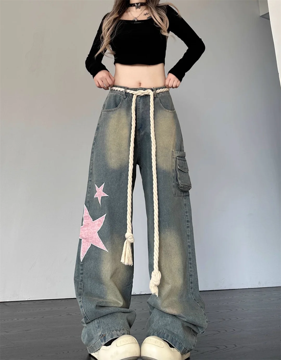 

Boliyae American Retro Baggy Jeans Women High Waist Wide Leg Straight Denim Trousers Female Streetwear Y2K Harajuku Loose Pants