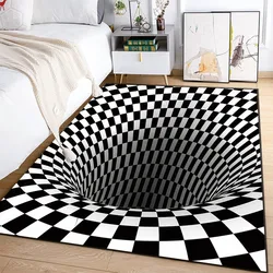 Alfombra blanca y negra con ilusión de vórtice 3D para el suelo del dormitorio, alfombra Vertigo óptica geométrica abstracta, decoración antideslizante para sala de estar