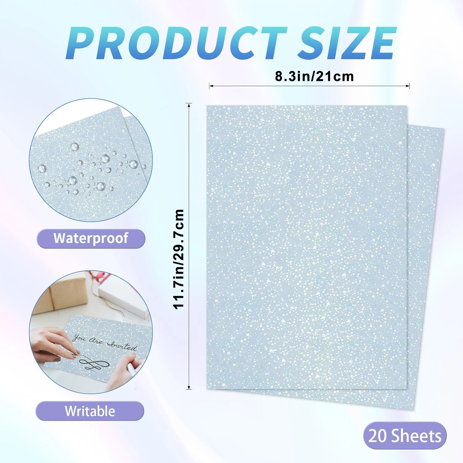 ESHANG A4 Holographic Star Vinyl Sticker Paper, Waterproof 20 Pcs With Inkjet Printers, For Labels, Stickers, Office & Home