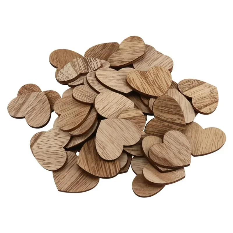 

100pcs Wooden Hearts Unfinished Wood Hearts Cutout Slices Wood Sign Tag for Valentine‘s Day Birthday Party Wedding Decoration