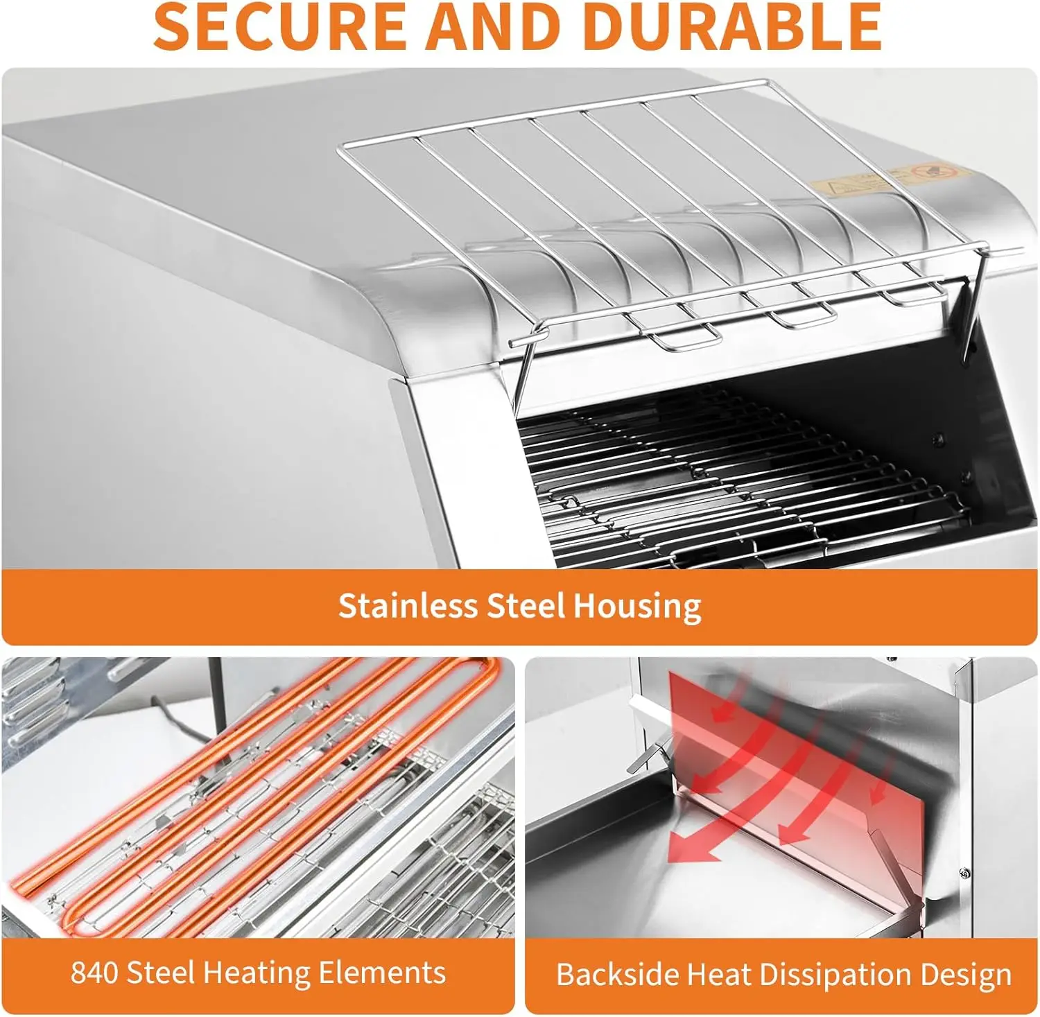 Commercial Conveyor Toaster 450 Slices/Hour, Heavy - Duty Stainless Steel Electric Toaster with Adjustable Browning for Restaura