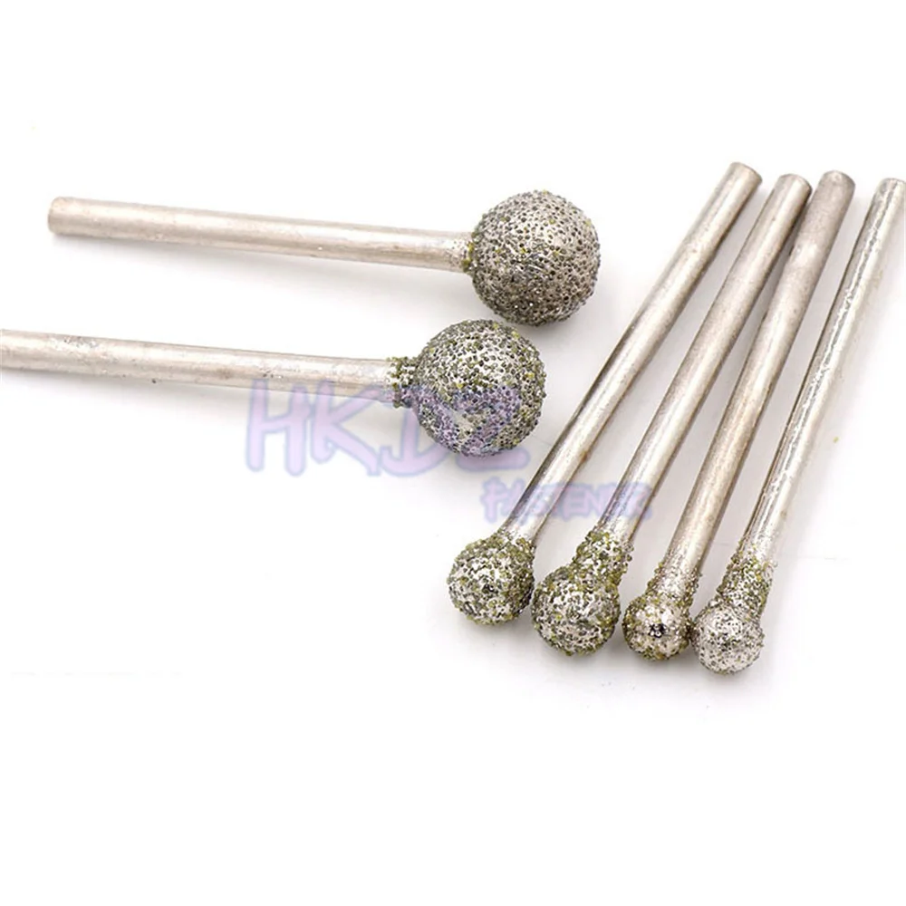 Round Ball Burs Coarse For Stone Drill Metal 3mm Shank 3~10mm 60# Spherical Head Diamond Grinding Bit Coated Mounted Points