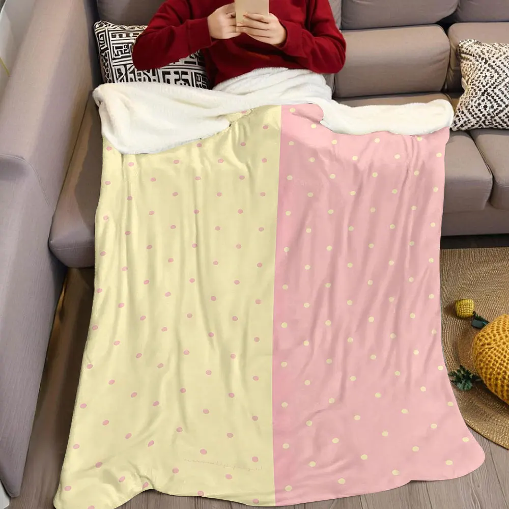 Pink Yellow Dot Flannel Blanket Warm Soft Halloween Christmas Decorative Couch Warm Cozy All-Season Gift
