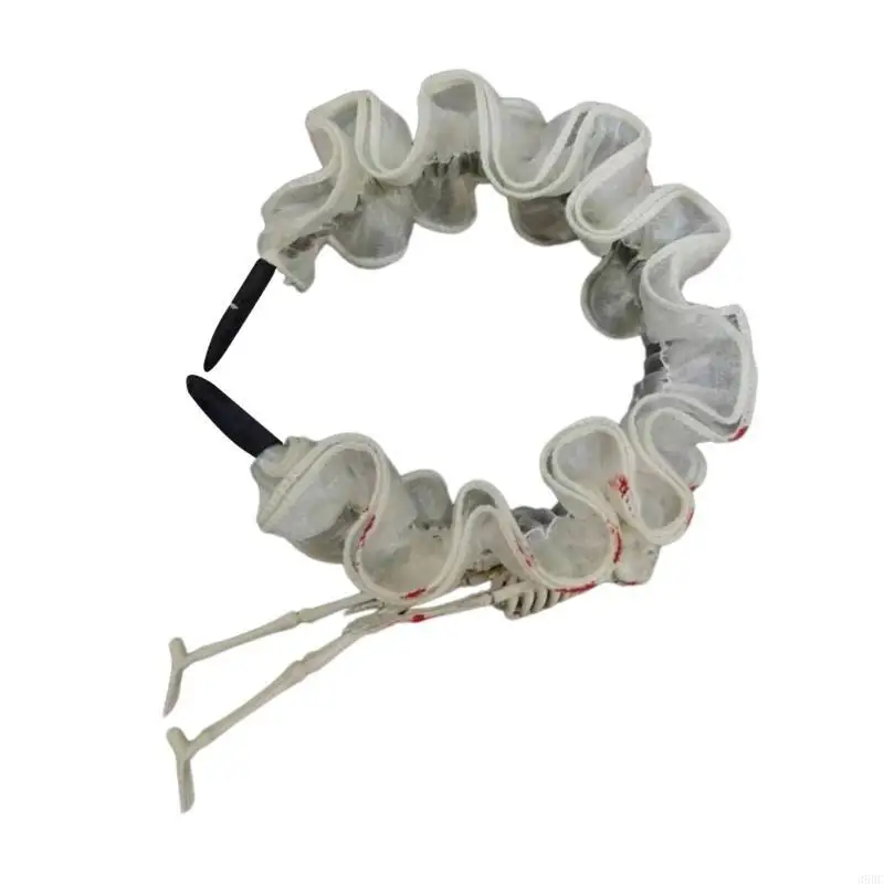 

39BC Witch Headband with Lace Devil Skeleton Bloody Witch Halloween Lace Role Play